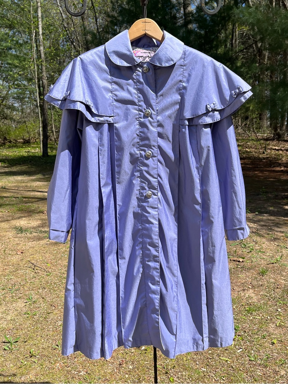 80s F.W.Fischer Kawaii Victorian Style Lavender Trench Coat Girls Size 16 Bows